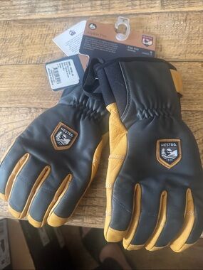 Hestra Men's Black and Tan Leather Winter Gloves